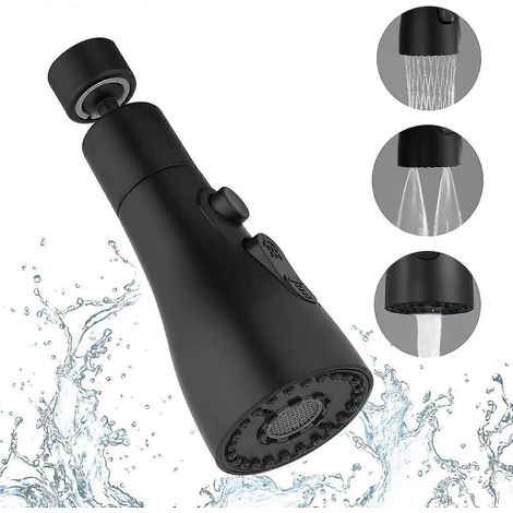 Douchette robinet cuisine noir, 3 modes embout pour robinet de cuisine, douchette pour cuisine, robi (1/5)