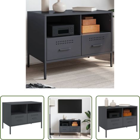 Meuble tv industriel -  Meuble TV anthracite 68x39x50,5 cm acier (1/5)