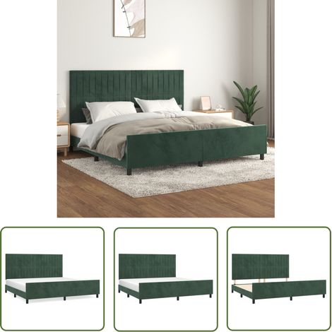 The Living Store Cadre de lit sans matelas vert foncé 200x200 cm velours - Lit Double - Cadre De Lit - Lit Avec Têted’appui - Tête De Lit Rembourrée - Lit Velours (1/5)