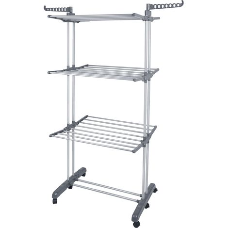 Skecten® Wäscheständer Turm mit Rollen, Klappbarer Waschestander mit 6 faltbaren Flügeln auf 3 Ebenen,sparen Platz, 170cm,Grau