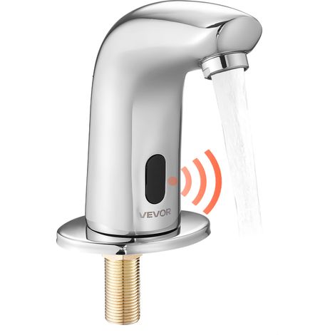 VEVOR Rubinetto per Lavabo Senza Contatto, Rubinetto Automatico a Batteria per Bagno e Lavandino con Sensore e Piastra di Copertura del Foro per Acqua Fredda, Colore Argento Cromato (1/5)