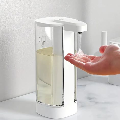 Distributeur de savon liquide (liquide blanc) 500 ml, flacon transparent sans contact, étanche IPX5, rechargeable par USB, nouveau distributeur de savon liquide électrique automatique à capteur infrar (1/5)