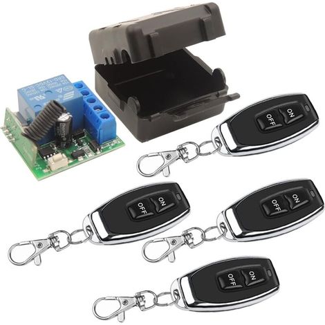 Télécommande radio universelle 433 MHz – Module récepteur relais 1 canal 12 V avec 4 émetteurs EV1527 et apprentissage de code