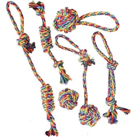 Set di 6 giocattoli da masticare in corda per cani - Ideali per cani che masticano con aggressività - Giocattolo resistente per cani di taglia grande e media - Perfetto per il tiro alla fune e la puli