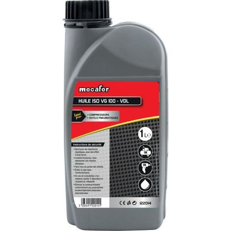 Mecafer – Huile pour compresseur 1 litre – Viscosité ISO VG100 – Protection optimale pour outils pneumatiques – Performance accrue pour compresseurs