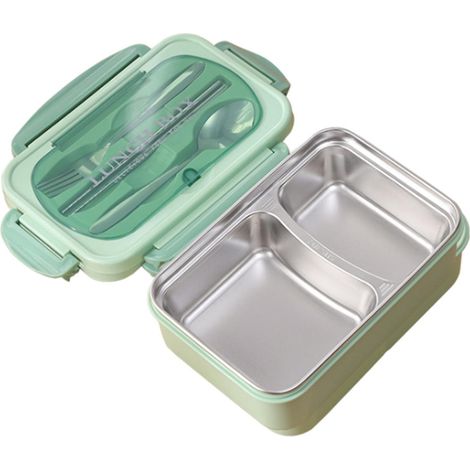 Tragbare Lunchbox aus Edelstahl 304, auslaufsicher, mit unterteilten Lebensmittelbehältern, Löffel und Essstäbchen