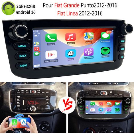 Autoradio Android 16 6.86" IPS HD pour Fiat Grande Punto/Linea 2012-2016 Carplay sans fil & Android Auto, GPS Navi, FM RDS Bluetooth - 2+32G (1/5)