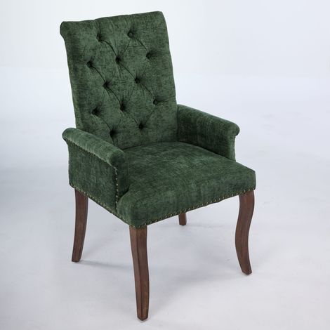 GagaChaise de salle à manger chenille, pieds en bois courbé, vert olive, DE1895OL (1/5)