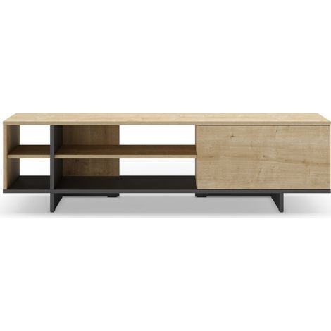 CALYO - Meuble TV 160 cm en mélamine - Chêne clair