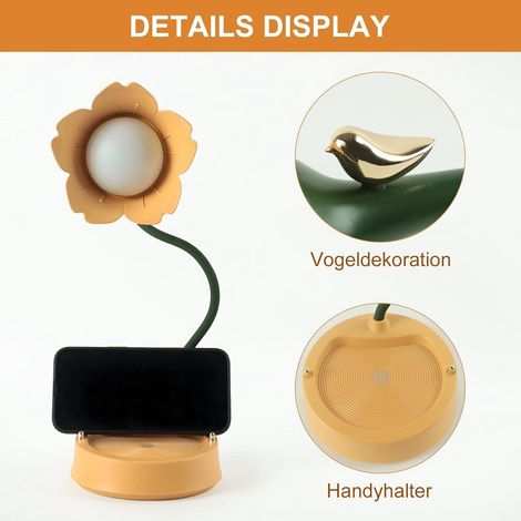 LED-bureaulamp - Dimbaar - Touchbediening en oplaadbaar via USB - Flexibele hals - Geel bloemenpatroon[CC] (1/5)