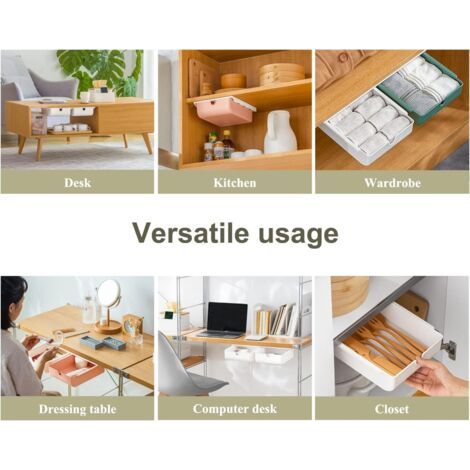 Organizador de cajones blanco para debajo del escritorio, mini organizador de cajones, organizador adhesivo para cajones de escritorio, caja para cajones ocultos (1/2)