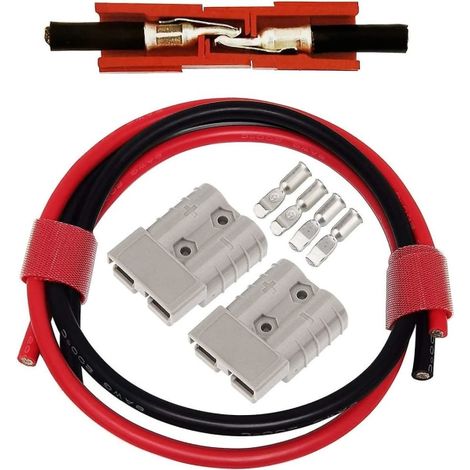 Connecteur rapide 50A avec câble électrique 8AWG (60cm rouge / 60cm noir) pour motos, chariots élévateurs, équipements médicaux, batteries et applications industrielles. (1/5)