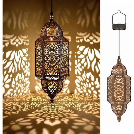 Lifeel Solarlaterne für außen, Marokkanisch Garten Laterne, Dekorative Solarlampe Hängend, Metall LED Solar Laterne für Draussen Baum Patio (Bronze)