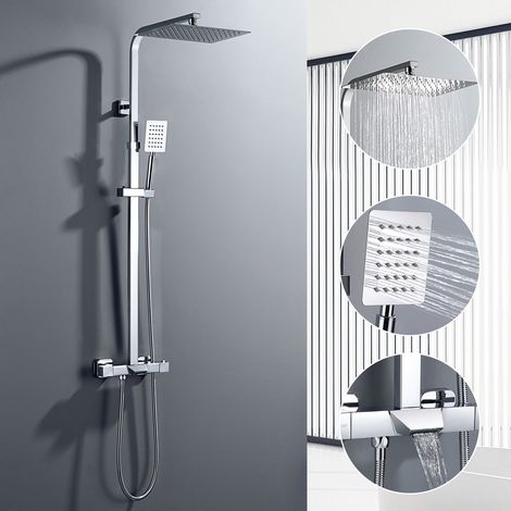 Auralum Sistema Doccia Miscelatore Termostatico Sistema Doccia A 3 Funzioni Con Doccia Set Doccia (Tubo Doccia Regolabile 98,5-129,5 cm) (1/5)