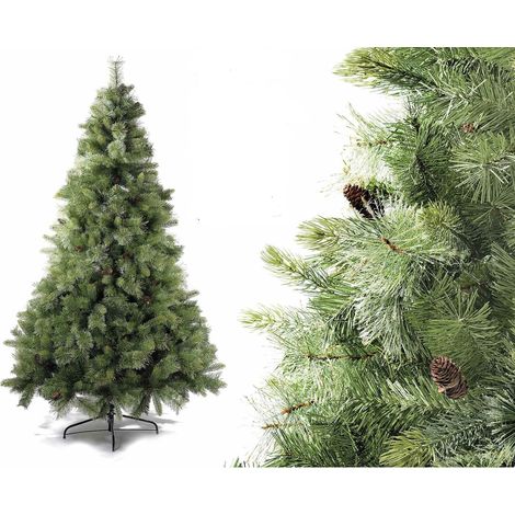 Albero di Natale artificiale pino verde con glitter e pigne 1017 rami altezza 2,10 metri (1/4)
