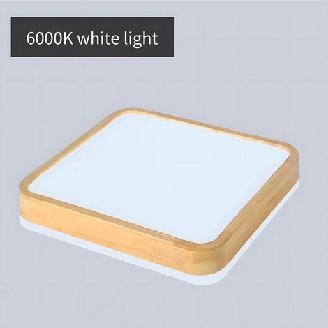 Plafonnier LED En Bois  Ø30cm 6000K  18W  Plafonnier Carré En Bois NaturelChambre À Coucher, Salon, Chambre D'Enfant, Cuisine, Salle À Manger, Maison, Bureau (Blanc Froid) [Classe énergétique A]
