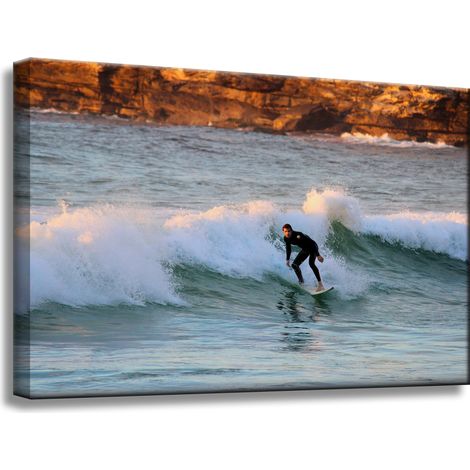 Stampa su tela "Persone, surfisti su un'onda" 60x40 cm