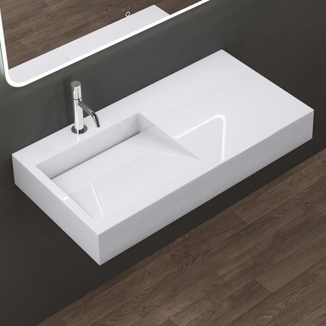 doporro Lavabo da Appoggio Rettangolare, Lavabo Sospeso con Foro Rubinetto in Marmo Resina Bianco Lucido 100x50x13cm, Lavandino Bagno Colossum11-1000 (1/5)