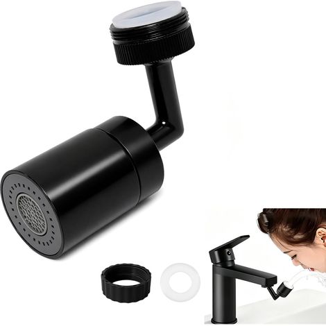 Embout Robinet, Brise Jet Robinet Cuisine, Prolongateur Robinet, 720° Rotatif avec Bras Coude Deux Modes D’eau Filetage Extérieur 24 mm pour Filetage Intérieur 22 mm Noir (1/5)