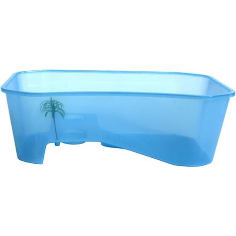 Aquarium ouvert pour tortues avec plateforme ensoleillée et cocotier pour tortues bleues (1/5)