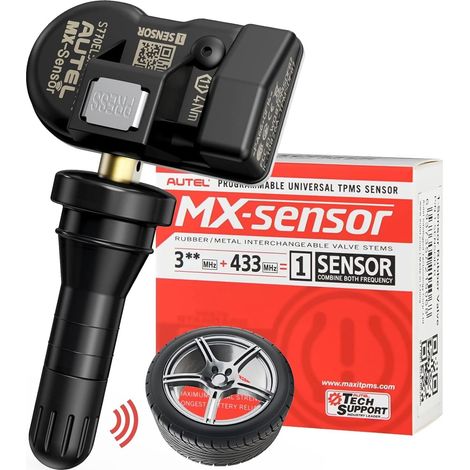 TPMS Sensor 1 Sensor, Dual Frequency, 100% Programmable Tire Pressure Sensor, Works with TPMS Tool TS408S TS501 Pro TS508WF TS601 (Press Release, 1 Piece Rubber Valve) (1/5)