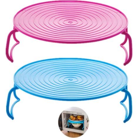 Plateau Rond Cuiseur Vapeur Rack Double Couche Vapeur Rack Support de Plateau de Cuisson en Plastique Multifonctionnel Plateau Rack Plateau pour Micro Ondes Accessoires de Micro Ondes pour Four 2 pcs (1/5)