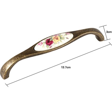 Ländliche Blumenmuster Keramik Bronze DIY Türgriffe Schrank Schubladen Knöpfe Kleiderschrank Griff 7 (1/4)