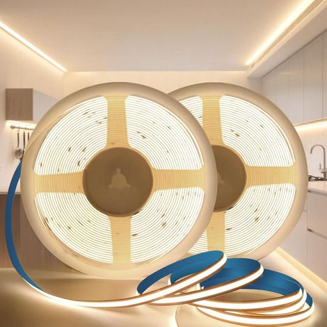 2 Rouleaux Bande LED COB 12V, Blanc Naturel 4000K, Largeur 8mm, 320LED/m, CRI90, Découpable, Intérieur, Cuisine, Chambre