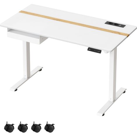 Vasagle – Bureau assis-debout électrique réglable 60 x 120 cm – Fonction mémoire 4 hauteurs – Prise intégrée et tiroir – Bruit < 50 dB (1/5)