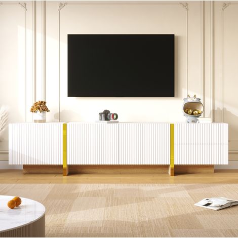 Mueble TV con 3 puertas y 2 cajones blanco dorado OKMYHOME (1/5)