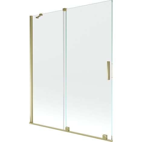 Mexen Velar paratia per vasca da bagno a 2 ante scorrevoli 140 x 150 cm, trasparente, dorato - 896-140-000-01-50