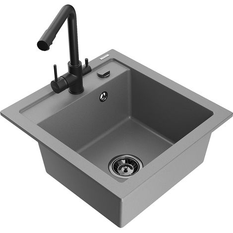 Mexen Vito 1-Becken-Granit-Spüle mit Mischbatterie Duero, Grau - 6503-71-671600-70-B