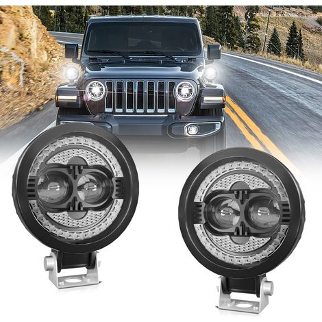 Barre lumineuse LED, 2 projecteurs longue portée 120 W 18 000 lm, étanches, pour voiture, moto, SUV, quad et camion. Projecteurs antibrouillard ronds à LED ultra-lumineux, étanches, 120 W, 18 000 lm. (1/4)