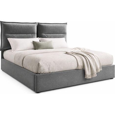 Cama doble tapizada hidráulica 140x200 cm con almacenaje, cabecero regulable, gris, sin colchón (1/5)