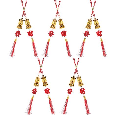 Lot de 10 Pendentifs Cheval Dorés du Zodiaque Chinois avec Pompons, Décoration Suspendue pour Nouvel an Lunaire, Ornements Festifs pour Maison et Voiture, Souvenirs Symboliques