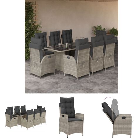 The Living Store 9-tlg. Garten-Essgruppe mit Kissen Hellgrau Poly Rattan - Gartenmöbel-Sets (1/5)