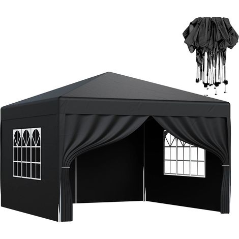 Gazebo, Auvent Imperméable, Hauteur Réglable, Tissu noir 3X3M (1/2)