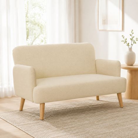 Divano 2 posti compatto con braccioli, 130 x 74 x 79 cm, rivestimento effetto velluto, bianco crema (1/5)