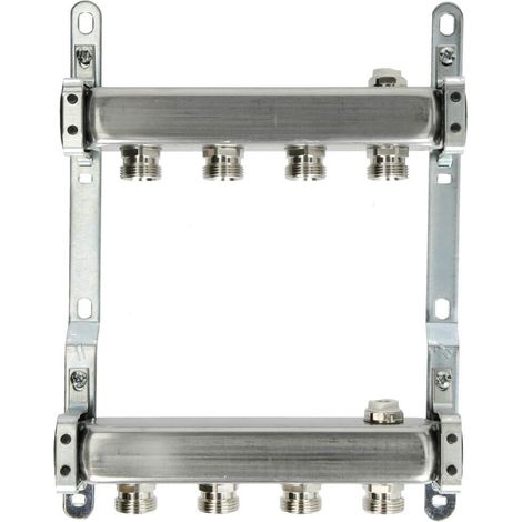 Collecteur chauffage inox pour radiateur, 4 circuits, femelle 1'' (26/34) mâle 3/4'' EK (20/27) - Itap