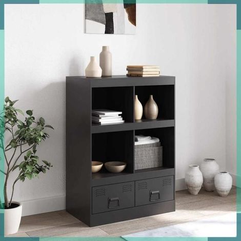 841799 Buffet haut noir 67x39x95 cm acier (1/5)