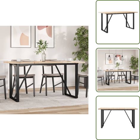 The Living Store Table à manger cadre en O 140x80x75,5 cm bois pin massif acier - Table À Manger - Table Ronde - Table En Bois - Table Design - Mobilier Salle À Manger (1/5)