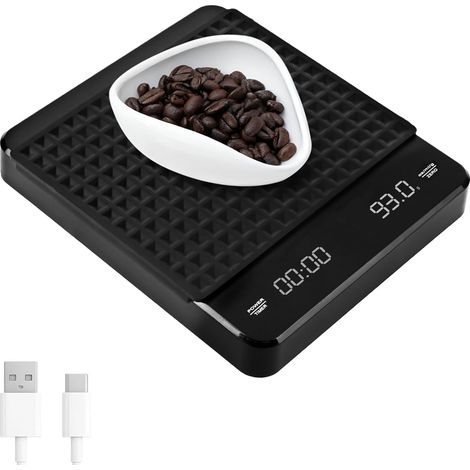 Mini balance à café rechargeable avec minuterie, 3 kg/0,1 g, précise pour expresso et café verseur, balance de cuisine électronique étanche, coque en silicone, capteur tactile, 2 modes, balance (1/5)