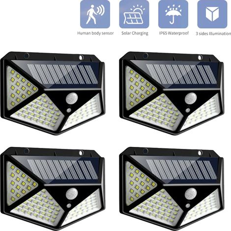 4PCS ppliques murales solaires à LED Lampe à capteur de mouvement PIR extérieur Réverbère de jardin à énergie solaire 120 degrés grand angle 270 (1/5)