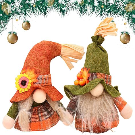 Nain En Peluche - Décoration De Jardin Et Intérieure - Sans Visage - Hauteur 17 Cm - Lot De 2