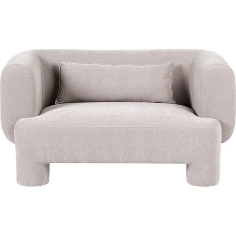Sofá 2 plazas tapizado de tela con textura aterciopelada patas cilíndricas estilo orgánico beige Hogbo