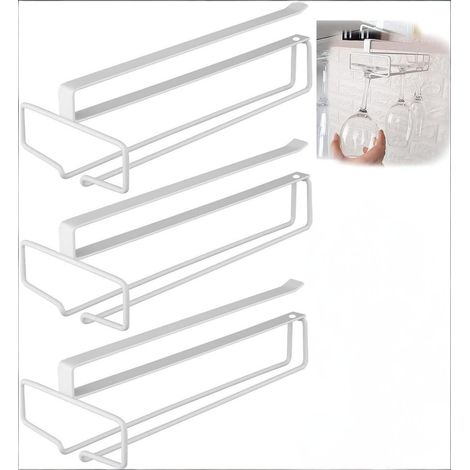 Juego de 3 porta copas de vino, porta copas, estantes para copas de vino, porta copas de metal, porta copas debajo del gabinete, para cocina, bar, restaurante, blanco