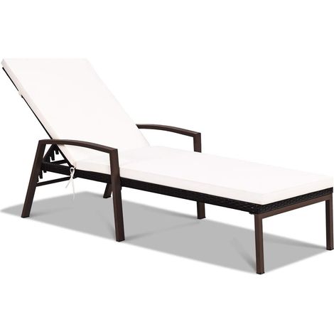 Chaise Longue in Rattan per Cortile, Lettino Sdraio da Giardino, con Cuscino e Braccioli Regolabili, Ideale per Giardino Balcone Piscina (1/5)