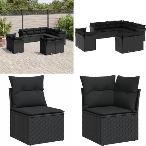 11-tlg. Garten-Sofagarnitur mit Kissen Schwarz Poly Rattan - Gartenmöbel - Rattan Möbel - Lounge Set - Gartenlounge - Esstischset - Home & Living (1/5)