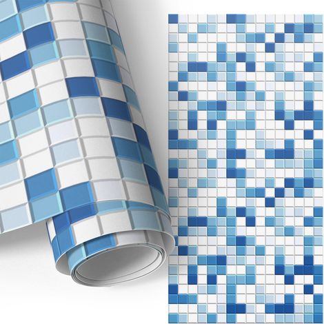 Klebefolie für Möbel - Möbelfolie - Selbstklebende - für Küche - Küchenfronten - Küchenschränke - Blaues Mosaik 50x100 cm