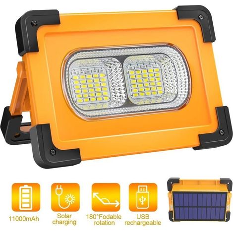 Projecteur LED rechargeable 100 W pour chantier, portable, avec panneau solaire, 4 modes d'éclairage ultra-lumineux et batterie 10 000 mAh, idéal pour le camping et le bricolage. (1/5)